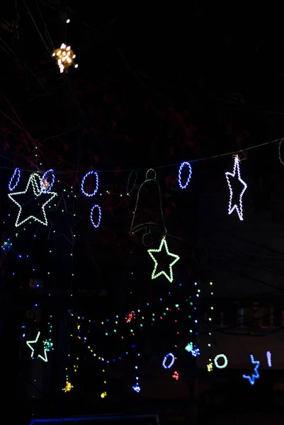 Decoración Iluminación Navidad Led Contra Fondo Negro — Foto de Stock