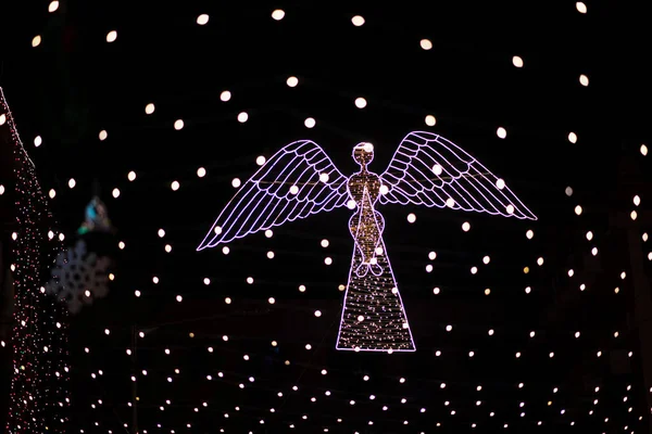 Led Noel Işıklandırma Dekorasyonu Siyah Arkaplan Karşı — Stok fotoğraf