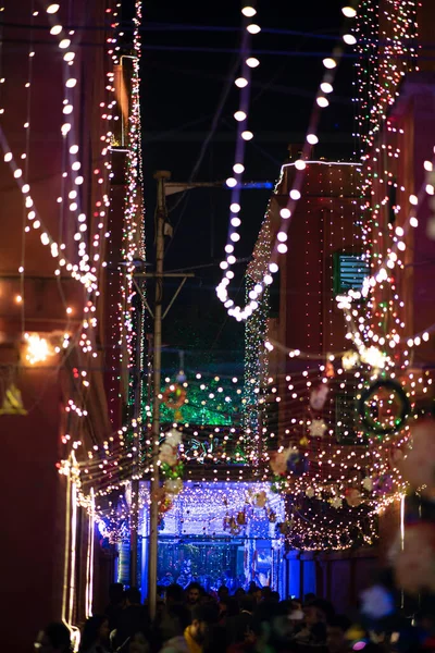 Rua Cidade Foi Decorada Por Luz Led Durante Festival Natal — Fotografia de Stock