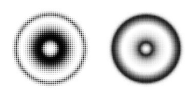 Tasarım ögeleri sembolünü düzenlenebilir yarım ton çerçeve nokta çember desenini beyaz arkaplanda ayarla. Vektör illüstrasyonunda siyah rastgele noktalar var. Yarım ton çember noktası metni kullanarak kenarlık simgesini yuvarla