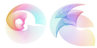 Tasarım elemanı çemberini ayarla İzole edilmiş koyu renk vektör altın halkadan. Harmanlama Aracı kullanılarak oluşturulan birçok parlak girdabın soyut dalgalı çizgileri. Sunumunuz için vektör illüstrasyonu EPS10