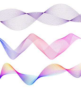 Dalgaların beyaz arka planında soyut çizgi renk tasarım ögesini ayarla. Vector Illustration, grunge şık kartvizit, basılı broşür, el ilanı, afiş, kapak kitabı, etiket, kumaş için 10 puan aldı