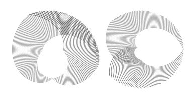 Tasarım elemanı çemberini ayarla İzole edilmiş koyu renk vektör altın halkadan. Harmanlama Aracı kullanılarak oluşturulan birçok parlak girdabın soyut dalgalı çizgileri. Sunumunuz için vektör illüstrasyonu EPS10
