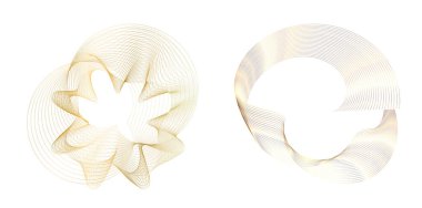 Tasarım elemanı çemberini ayarla İzole edilmiş koyu renk vektör altın halkadan. Harmanlama Aracı kullanılarak oluşturulan birçok parlak girdabın soyut dalgalı çizgileri. Sunumunuz için vektör illüstrasyonu EPS10