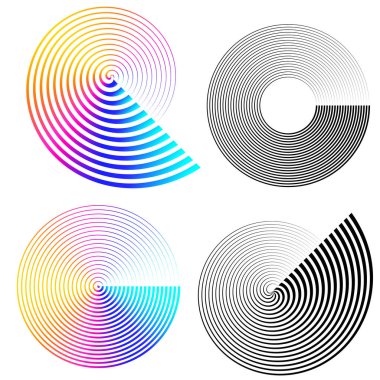 Tasarım elemanı çemberini ayarla İzole edilmiş koyu renk vektör altın halkadan. Harmanlama Aracı kullanılarak oluşturulan birçok parlak girdabın soyut dalgalı çizgileri. Sunumunuz için vektör illüstrasyonu EPS10