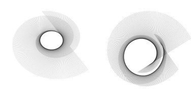 Tasarım elemanı çemberini ayarla İzole edilmiş koyu renk vektör altın halkadan. Harmanlama Aracı kullanılarak oluşturulan birçok parlak girdabın soyut dalgalı çizgileri. Sunumunuz için vektör illüstrasyonu EPS10