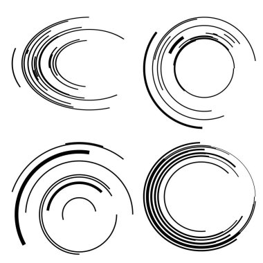 Tasarım elemanı çemberini ayarla İzole edilmiş koyu renk vektör altın halkadan. Harmanlama Aracı kullanılarak oluşturulan birçok parlak girdabın soyut dalgalı çizgileri. Sunumunuz için vektör illüstrasyonu EPS10