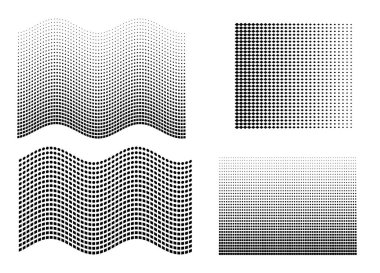Tasarım ögeleri simgesini düzenlenebilir simge olarak belirleyin - Beyaz arkaplanda yarım ton nokta deseni. Vektör illüstrasyonu, teknoloji için siyah soyut rastgele noktalar ve büyük veri içeren 10 kare kaydediyor