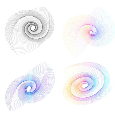 Tasarım elemanı çemberini ayarla İzole edilmiş koyu renk vektör altın halkadan. Harmanlama Aracı kullanılarak oluşturulan birçok parlak girdabın soyut dalgalı çizgileri. Sunumunuz için vektör illüstrasyonu EPS10