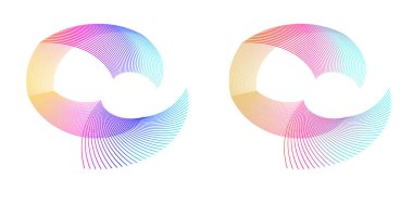 Tasarım elemanları. Bir sürü mor çizgi çemberi dalgası. Beyaz arka planda soyut dalgalı çizgiler izole edildi. Vektör illüstrasyon EPS 10. Harmanlama Aracı kullanılarak oluşturulan çizgilerle renkli dalgalar