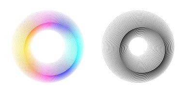 Tasarım elemanı çemberini ayarla İzole edilmiş koyu renk vektör altın halkadan. Harmanlama Aracı kullanılarak oluşturulan birçok parlak girdabın soyut dalgalı çizgileri. Sunumunuz için vektör illüstrasyonu EPS10