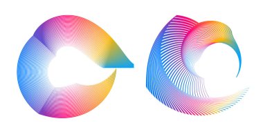 Tasarım elemanı çemberini ayarla İzole edilmiş koyu renk vektör altın halkadan. Harmanlama Aracı kullanılarak oluşturulan birçok parlak girdabın soyut dalgalı çizgileri. Sunumunuz için vektör illüstrasyonu EPS10