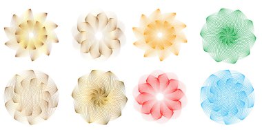 Tasarım elemanı çemberini ayarla İzole edilmiş koyu renk vektör altın halkadan. Harmanlama Aracı kullanılarak oluşturulan birçok parlak girdabın soyut dalgalı çizgileri. Sunumunuz için vektör illüstrasyonu EPS10