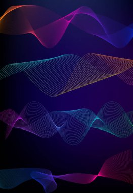 Dalgaların beyaz arka planında soyut çizgi renk tasarım ögesini ayarla. Vector Illustration, grunge şık kartvizit, basılı broşür, el ilanı, afiş, kapak kitabı, etiket, kumaş için 10 puan aldı