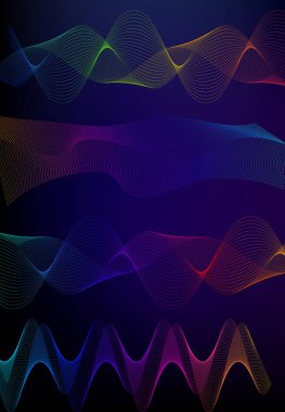 Dalgaların beyaz arka planında soyut çizgi renk tasarım ögesini ayarla. Vector Illustration, grunge şık kartvizit, basılı broşür, el ilanı, afiş, kapak kitabı, etiket, kumaş için 10 puan aldı