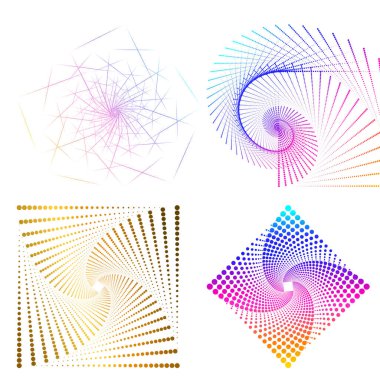 Tasarım elemanı çemberini ayarla İzole edilmiş koyu renk vektör altın halkadan. Harmanlama Aracı kullanılarak oluşturulan birçok parlak girdabın soyut dalgalı çizgileri. Sunumunuz için vektör illüstrasyonu EPS10