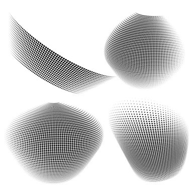 Tasarım ögeleri sembolü Düzenlenebilir simge - Yarım ton daireler, yarım ton nokta deseni beyaz arkaplan. Vektör illüstrasyonu, teknoloji ve kozmetik için siyah soyut rastgele noktalar içeren 10 kare ekliyor.