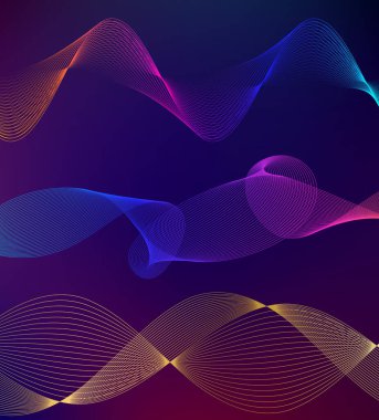 Dalgaların beyaz arka planında soyut çizgi renk tasarım ögesini ayarla. Vector Illustration, grunge şık kartvizit, basılı broşür, el ilanı, afiş, kapak kitabı, etiket, kumaş için 10 puan aldı