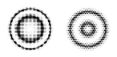 Tasarım ögeleri sembolü Düzenlenebilir simge - Yarım ton daireler, yarım ton nokta deseni beyaz arkaplan. Vektör illüstrasyonu, teknoloji ve kozmetik için siyah soyut rastgele noktalar içeren 10 kare ekliyor.