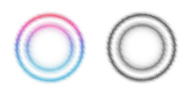 Tasarım ögeleri sembolünü düzenlenebilir yarım ton çerçeve nokta çember desenini beyaz arkaplanda ayarla. Vektör illüstrasyonunda siyah rastgele noktalar var. Yarım ton çember noktası metni kullanarak kenarlık simgesini yuvarla