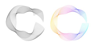 Tasarım elemanları. Bir sürü mor çizgi çemberi dalgası. Beyaz arka planda soyut dalgalı çizgiler izole edildi. Vektör illüstrasyon EPS 10. Harmanlama Aracı kullanılarak oluşturulan çizgilerle renkli dalgalar