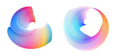 Tasarım elemanı çemberini ayarla İzole edilmiş koyu renk vektör altın halkadan. Harmanlama Aracı kullanılarak oluşturulan birçok parlak girdabın soyut dalgalı çizgileri. Sunumunuz için vektör illüstrasyonu EPS10