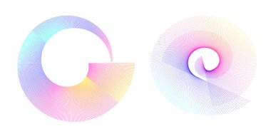 Tasarım elemanı çemberini ayarla İzole edilmiş koyu renk vektör altın halkadan. Harmanlama Aracı kullanılarak oluşturulan birçok parlak girdabın soyut dalgalı çizgileri. Sunumunuz için vektör illüstrasyonu EPS10