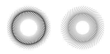 Tasarım ögeleri sembolünü düzenlenebilir yarım ton çerçeve nokta çember desenini beyaz arkaplanda ayarla. Vektör illüstrasyonunda siyah rastgele noktalar var. Yarım ton çember noktası metni kullanarak kenarlık simgesini yuvarla