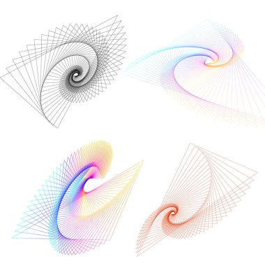 Tasarım elemanı çemberini ayarla İzole edilmiş koyu renk vektör altın halkadan. Harmanlama Aracı kullanılarak oluşturulan birçok parlak girdabın soyut dalgalı çizgileri. Sunumunuz için vektör illüstrasyonu EPS10