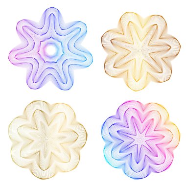 Tasarım elemanı çemberini ayarla İzole edilmiş koyu renk vektör altın halkadan. Harmanlama Aracı kullanılarak oluşturulan birçok parlak girdabın soyut dalgalı çizgileri. Sunumunuz için vektör illüstrasyonu EPS10