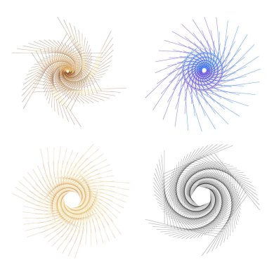 Tasarım elemanı çemberini ayarla İzole edilmiş koyu renk vektör altın halkadan. Harmanlama Aracı kullanılarak oluşturulan birçok parlak girdabın soyut dalgalı çizgileri. Sunumunuz için vektör illüstrasyonu EPS10