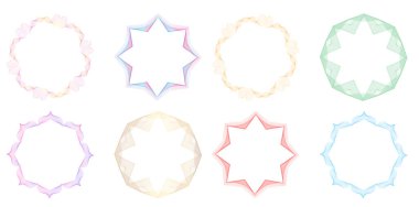 Tasarım elemanı çemberini ayarla İzole edilmiş koyu renk vektör altın halkadan. Harmanlama Aracı kullanılarak oluşturulan birçok parlak girdabın soyut dalgalı çizgileri. Sunumunuz için vektör illüstrasyonu EPS10