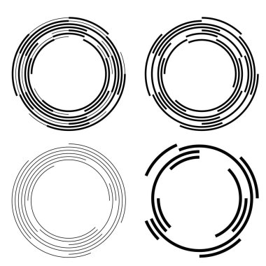 Tasarım elemanı çemberini ayarla İzole edilmiş koyu renk vektör altın halkadan. Harmanlama Aracı kullanılarak oluşturulan birçok parlak girdabın soyut dalgalı çizgileri. Sunumunuz için vektör illüstrasyonu EPS10