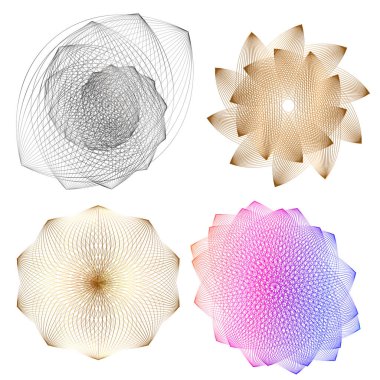 Tasarım elemanı çemberini ayarla İzole edilmiş koyu renk vektör altın halkadan. Harmanlama Aracı kullanılarak oluşturulan birçok parlak girdabın soyut dalgalı çizgileri. Sunumunuz için vektör illüstrasyonu EPS10