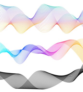 Dalgaların beyaz arka planında soyut çizgi renk tasarım ögesini ayarla. Vector Illustration, grunge şık kartvizit, basılı broşür, el ilanı, afiş, kapak kitabı, etiket, kumaş için 10 puan aldı