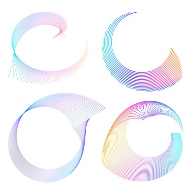 Tasarım elemanı çemberini ayarla İzole edilmiş koyu renk vektör altın halkadan. Harmanlama Aracı kullanılarak oluşturulan birçok parlak girdabın soyut dalgalı çizgileri. Sunumunuz için vektör illüstrasyonu EPS10