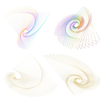 Tasarım elemanı çemberini ayarla İzole edilmiş koyu renk vektör altın halkadan. Harmanlama Aracı kullanılarak oluşturulan birçok parlak girdabın soyut dalgalı çizgileri. Sunumunuz için vektör illüstrasyonu EPS10