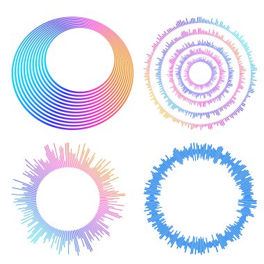 Tasarım elemanı çemberini ayarla İzole edilmiş koyu renk vektör altın halkadan. Harmanlama Aracı kullanılarak oluşturulan birçok parlak girdabın soyut dalgalı çizgileri. Sunumunuz için vektör illüstrasyonu EPS10