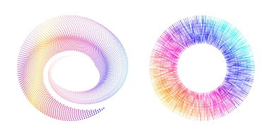 Tasarım elemanı çemberini ayarla İzole edilmiş koyu renk vektör altın halkadan. Harmanlama Aracı kullanılarak oluşturulan birçok parlak girdabın soyut dalgalı çizgileri. Sunumunuz için vektör illüstrasyonu EPS10