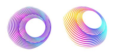 Tasarım elemanı çemberini ayarla İzole edilmiş koyu renk vektör altın halkadan. Harmanlama Aracı kullanılarak oluşturulan birçok parlak girdabın soyut dalgalı çizgileri. Sunumunuz için vektör illüstrasyonu EPS10