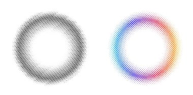 Tasarım ögeleri sembolünü düzenlenebilir yarım ton çerçeve nokta çember desenini beyaz arkaplanda ayarla. Vektör illüstrasyonunda siyah rastgele noktalar var. Yarım ton çember noktası metni kullanarak kenarlık simgesini yuvarla
