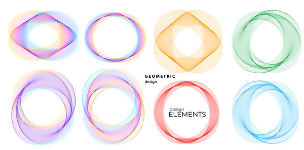 Set design element circle. Isolated bold vector colors golden ring from. Abstract glow wavy stripes of many glittering swirl created using Blend Tool. Vector illustration EPS10 for your presentation