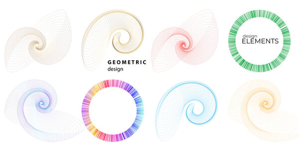 Set design element circle. Isolated bold vector colors  golden ring from. Abstract glow wavy stripes of many glittering swirl created using Blend Tool. Vector illustration EPS10 for your presentation