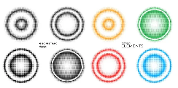Set Design Elements Symbol Editable Halftone Frame Dot Circle Pattern — Stock Vector