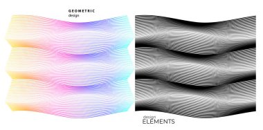 Dalgaların beyaz arka planında soyut çizgi renk tasarım ögesini ayarla. Vector Illustration, grunge şık kartvizit, basılı broşür, el ilanı, afiş, kapak kitabı, etiket, kumaş için 10 puan aldı