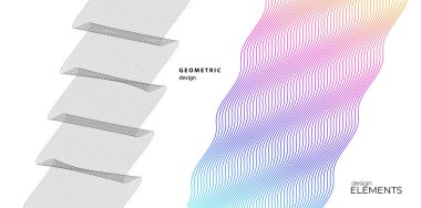 Dalgaların beyaz arka planında soyut çizgi renk tasarım ögesini ayarla. Vector Illustration, grunge şık kartvizit, basılı broşür, el ilanı, afiş, kapak kitabı, etiket, kumaş için 10 puan aldı