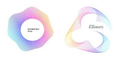 Tasarım elemanı çemberini ayarla İzole edilmiş koyu renk vektör altın halkadan. Harmanlama Aracı kullanılarak oluşturulan birçok parlak girdabın soyut dalgalı çizgileri. Sunumunuz için vektör illüstrasyonu EPS10