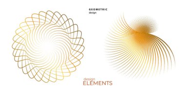 Tasarım elemanı çemberini ayarla İzole edilmiş koyu renk vektör altın halkadan. Harmanlama Aracı kullanılarak oluşturulan birçok parlak girdabın soyut dalgalı çizgileri. Sunumunuz için vektör illüstrasyonu EPS10