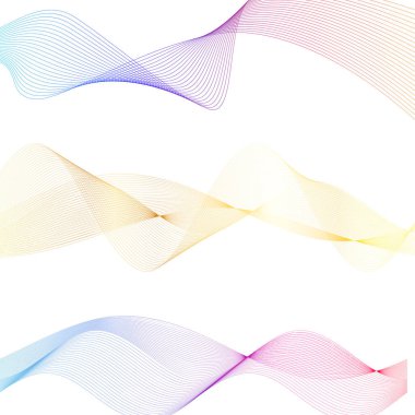 Dalgaların beyaz arka planında soyut çizgi renk tasarım ögesini ayarla. Vector Illustration, grunge şık kartvizit, basılı broşür, el ilanı, afiş, kapak kitabı, etiket, kumaş için 10 puan aldı