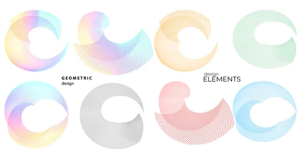 Stock vector Set design element circle. Isolated bold vector colors golden ring from. Abstract glow wavy stripes of many glittering swirl created using Blend Tool. Vector illustration EPS10 for your presentation